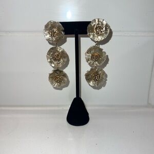 Floral Raffia Statement Drop Earrings Neutral